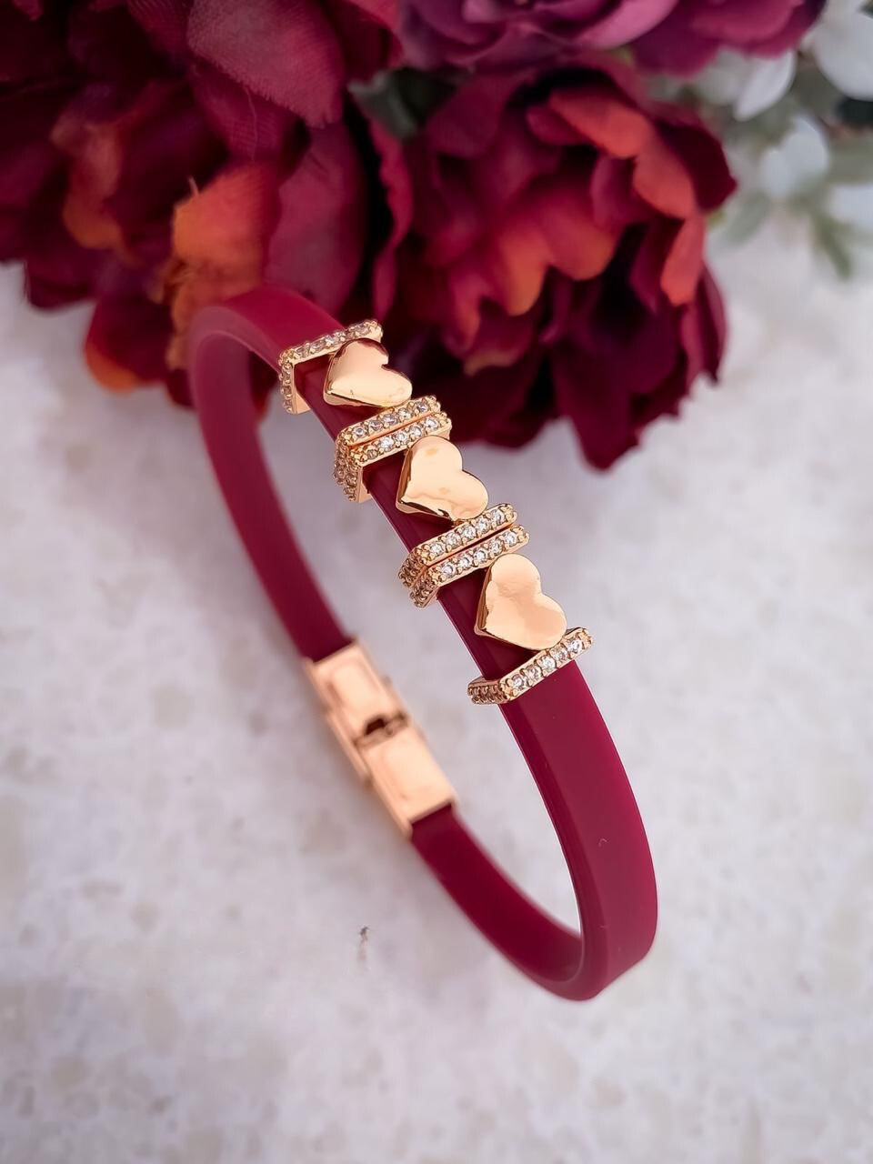 Wrinkle Rose Gold Diamond Studded Silicon Bracelet