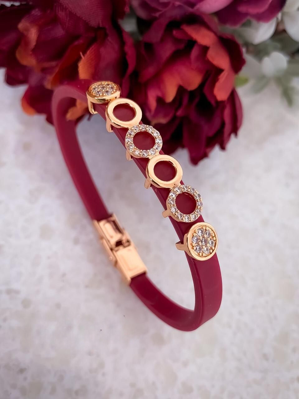 Sparkling Round Rose Gold Diamond Studded Silicon Bracelet