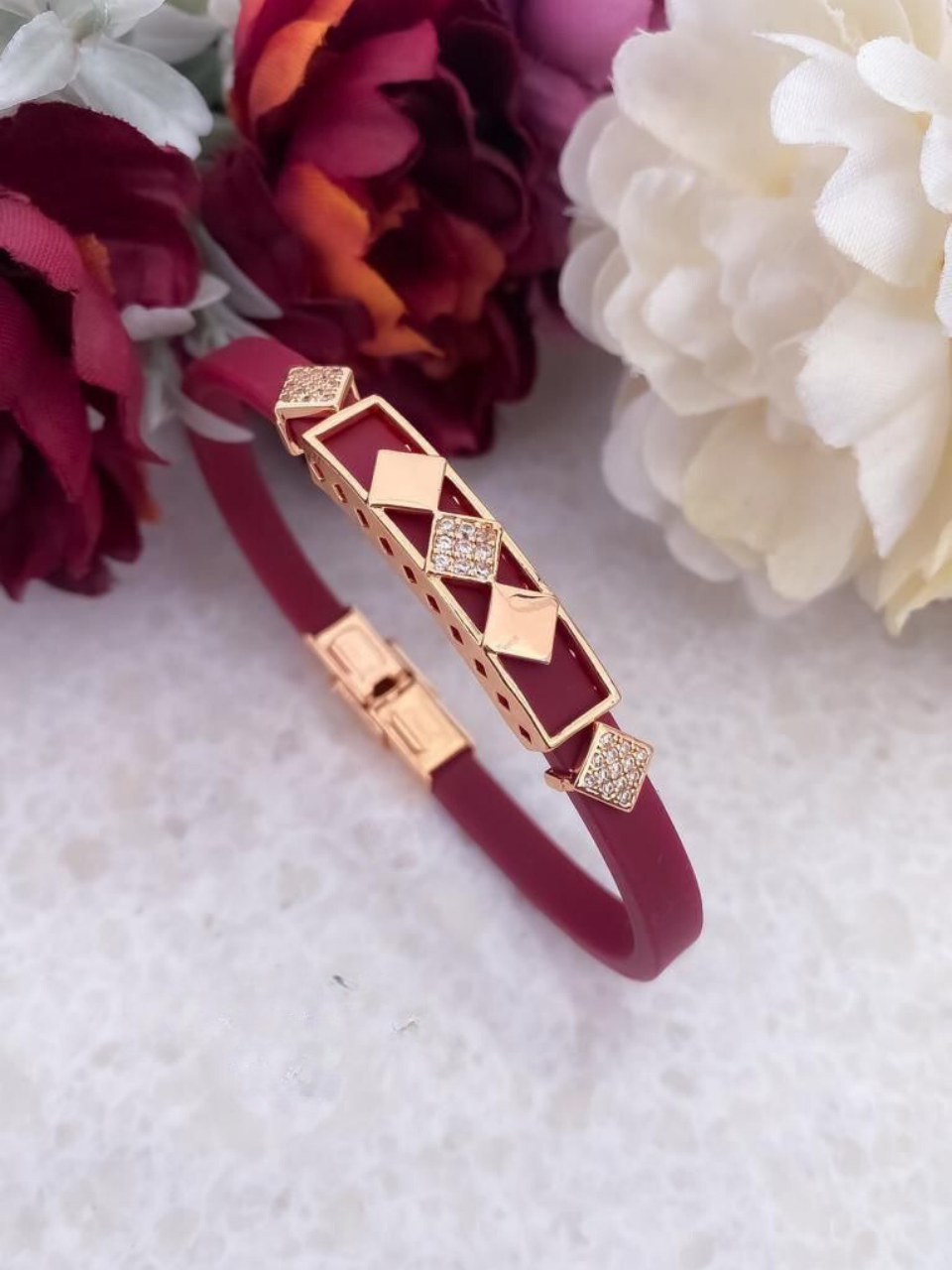 Roman Rose Gold Diamond Studded Silicon Bracelet