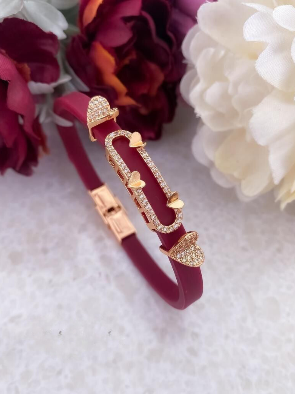 Charm of Heart Rose Gold Diamond Studded Silicon Bracelet