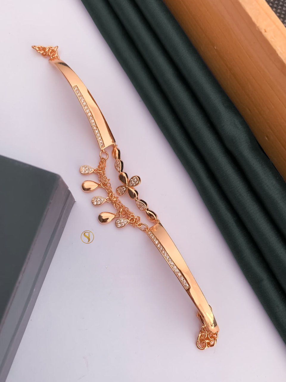 Flower Diamond Studded Double String Bracelet