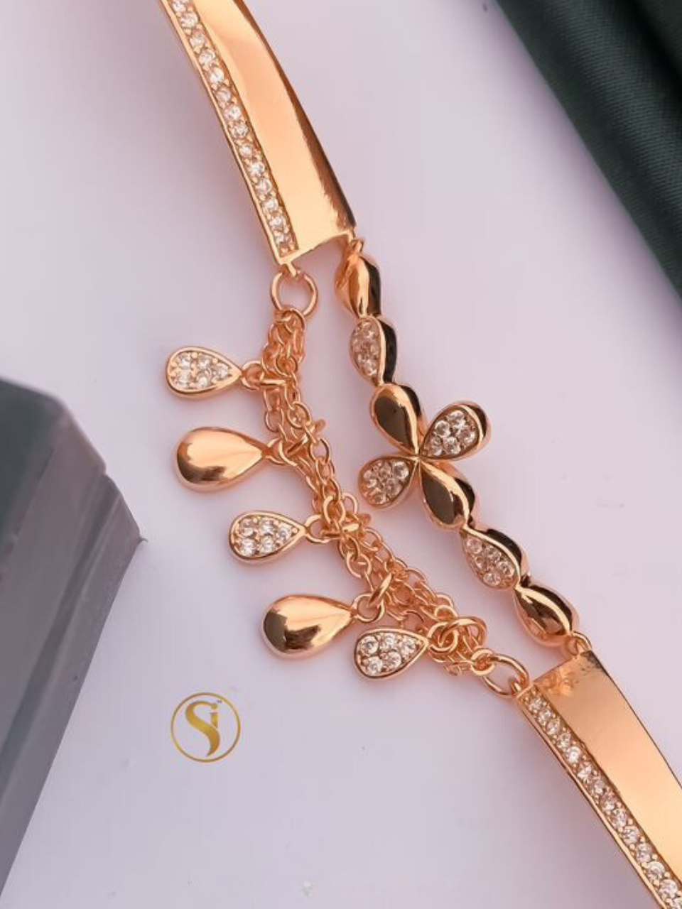 Flower Diamond Studded Double String Bracelet