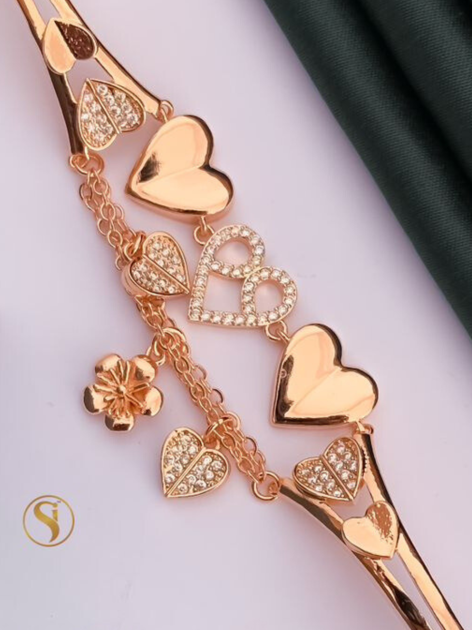 American Diamond Studded Heart Double String Bracelet