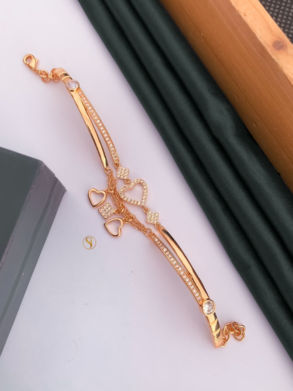 Heart Shape Diamond Studded Double String Bracelet