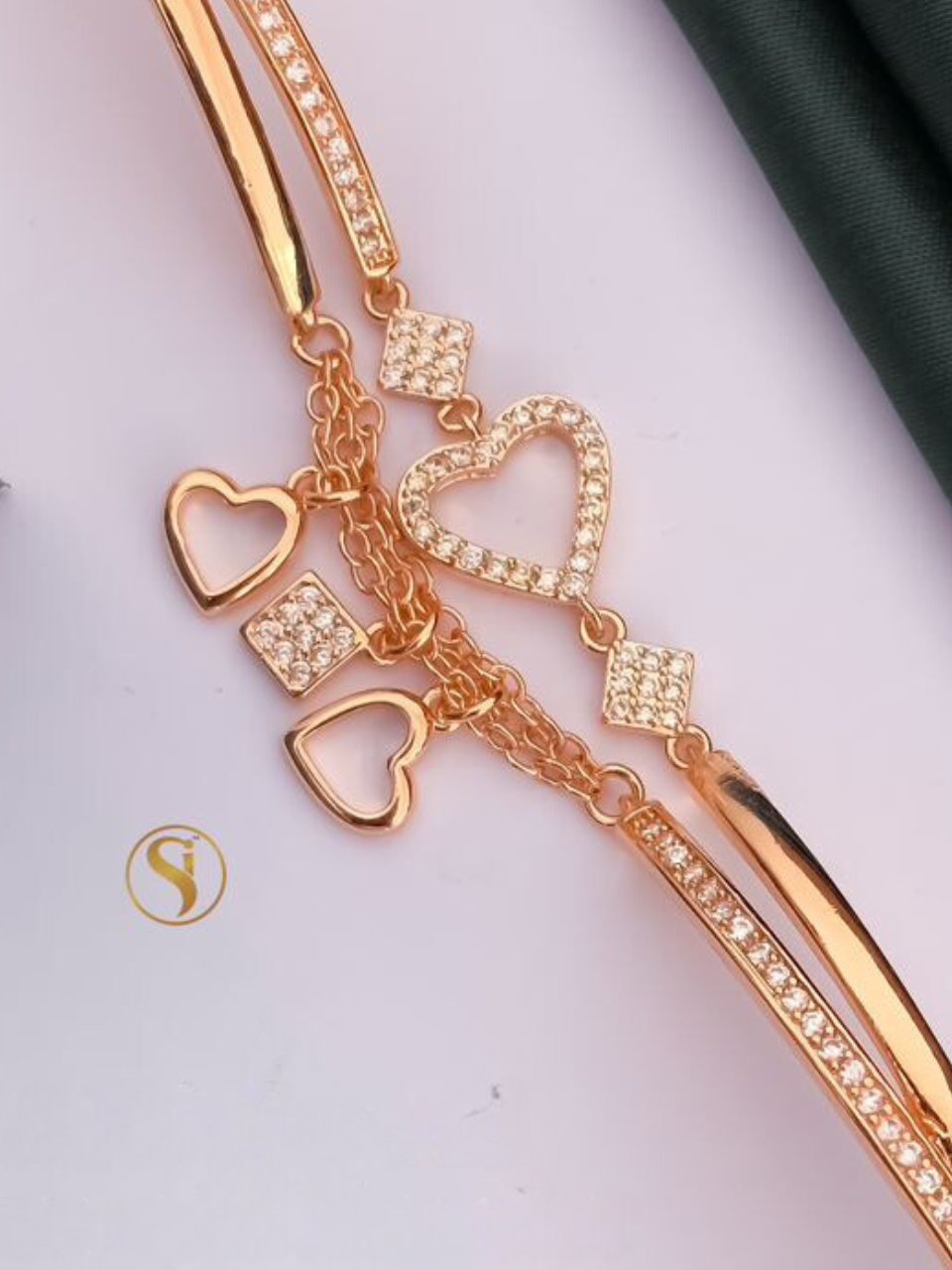 Heart Shape Diamond Studded Double String Bracelet