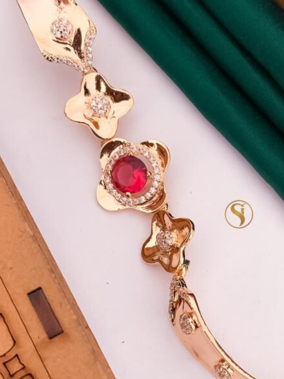 Diamond Red Stone Rose Gold Bracelet