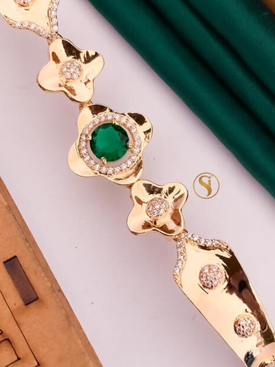 Diamond Green Stone Rose Gold Bracelet