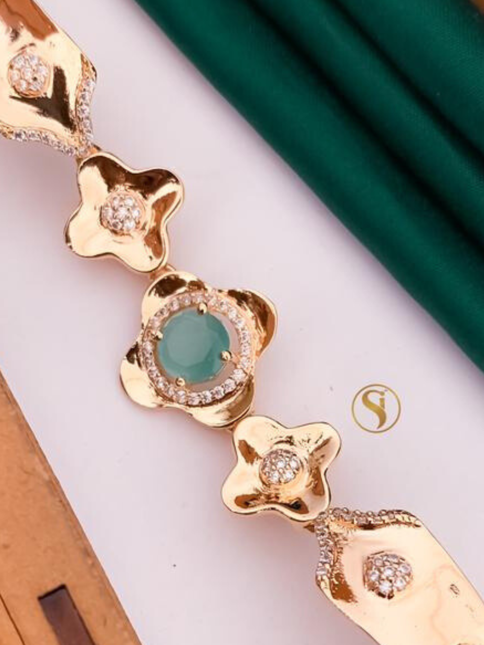 Diamond Light Green Stone Rose Gold Bracelet