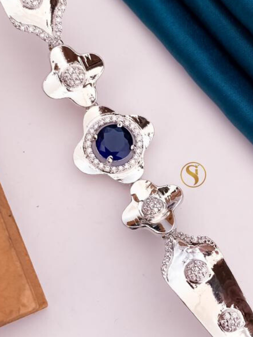 Diamond Blue Stone Silver Bracelet