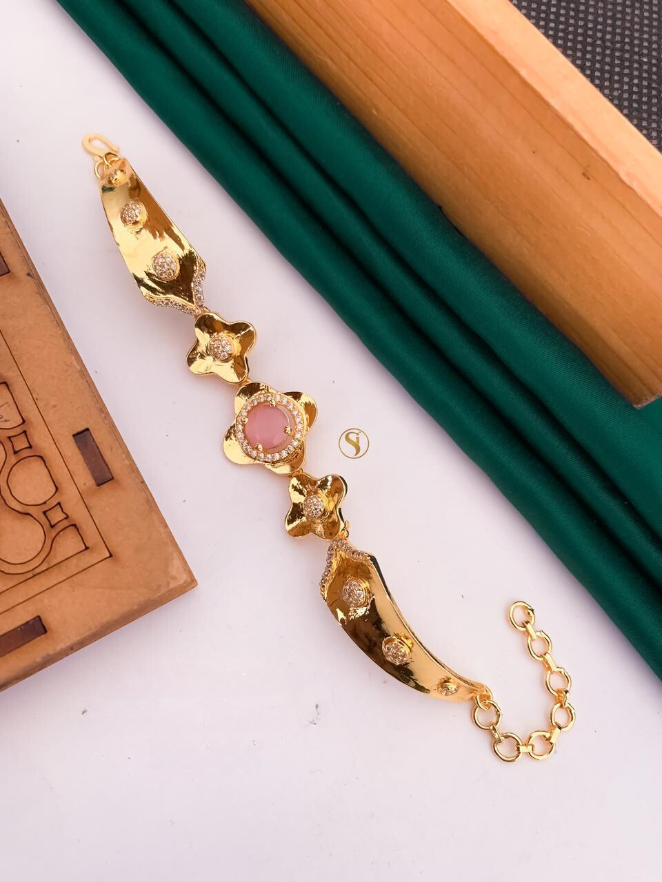 Diamond Pink Stone Gold Bracelet