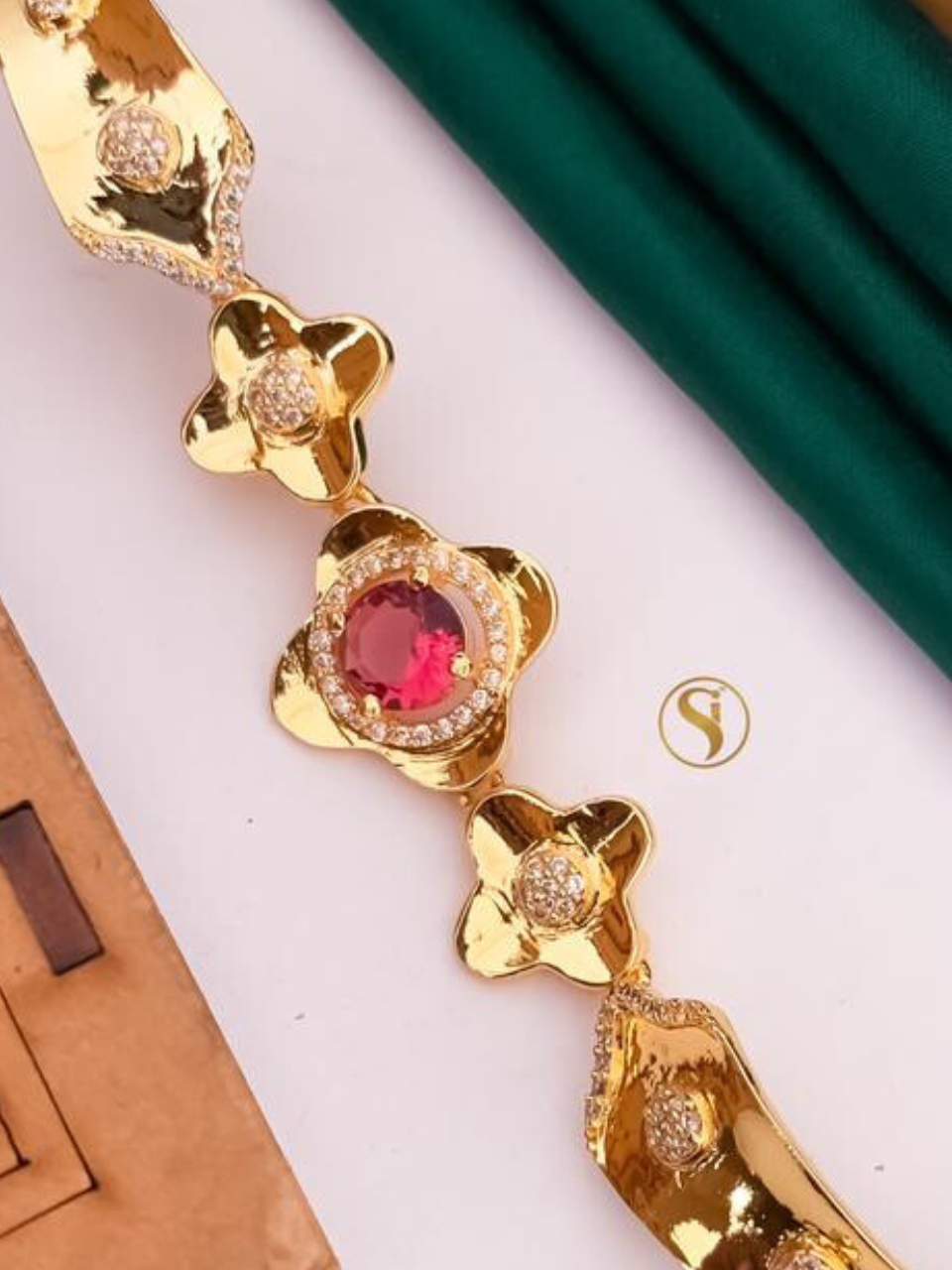 Diamond Red Stone Gold Bracelet