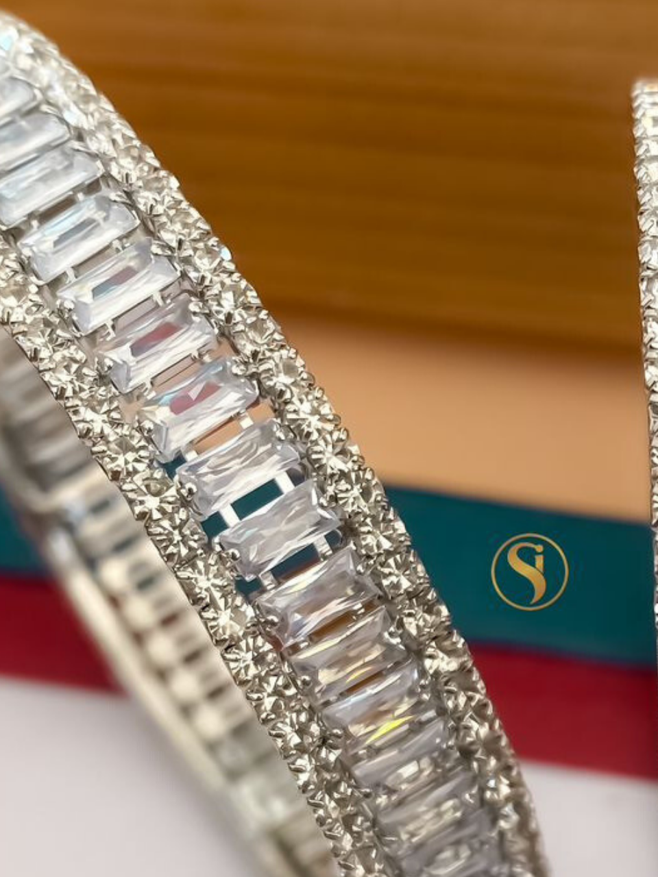 Silver Tone American Diamond Studded Bangles for Women