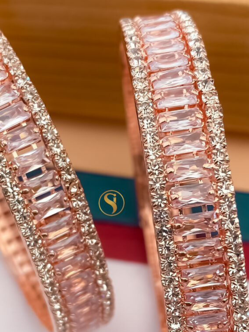 Gold Tone American Diamond Studded Bangles for Women