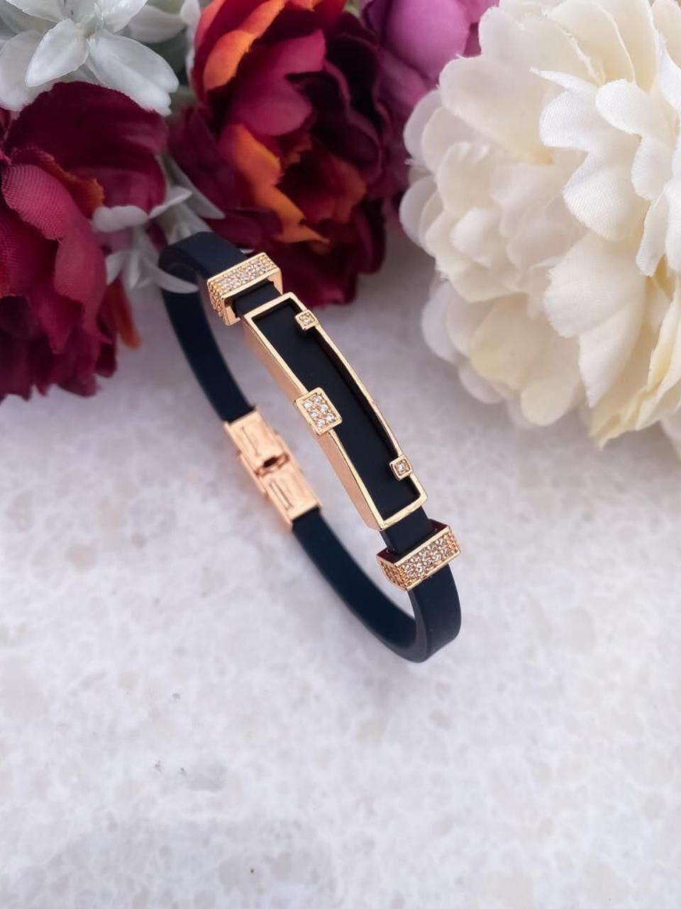Enchainment Rose Gold Diamond Studded Silicon Bracelet