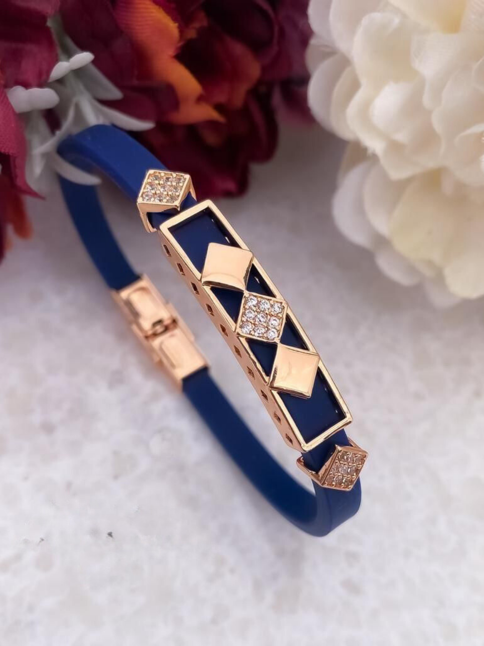 Roman Rose Gold Diamond Studded Silicon Bracelet