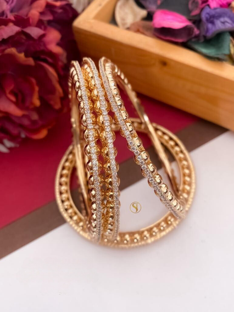Gold Plated Stone Studded Ethnic Bangles
