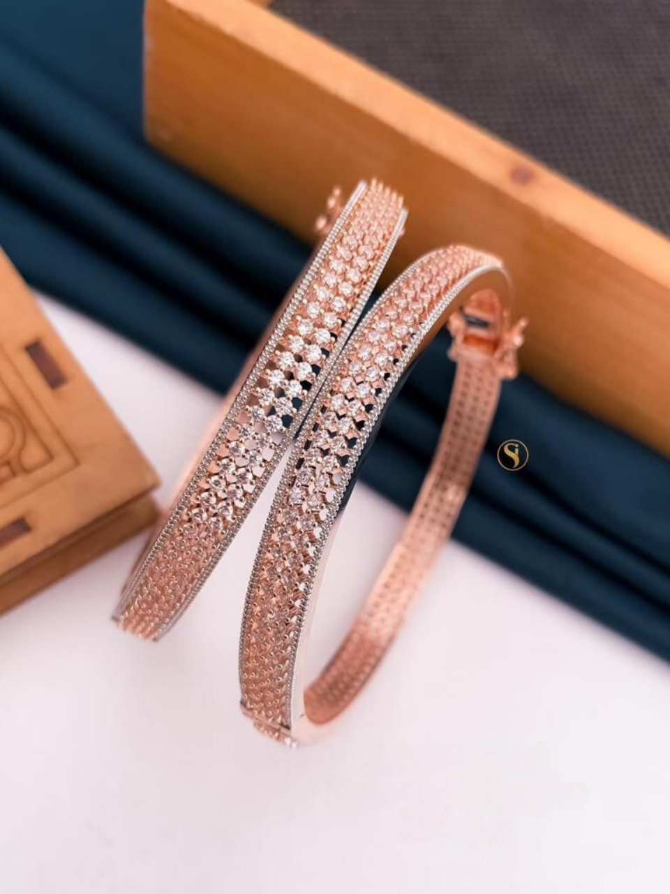 Rose Gold Plated Solitaire Micro Diamond Bangles