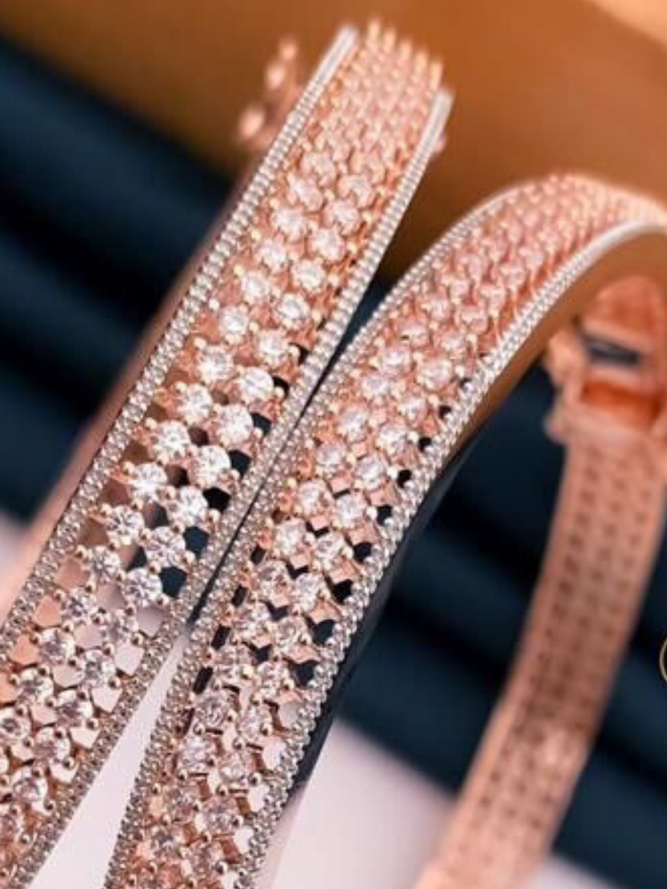 Rose Gold Plated Solitaire Micro Diamond Bangles