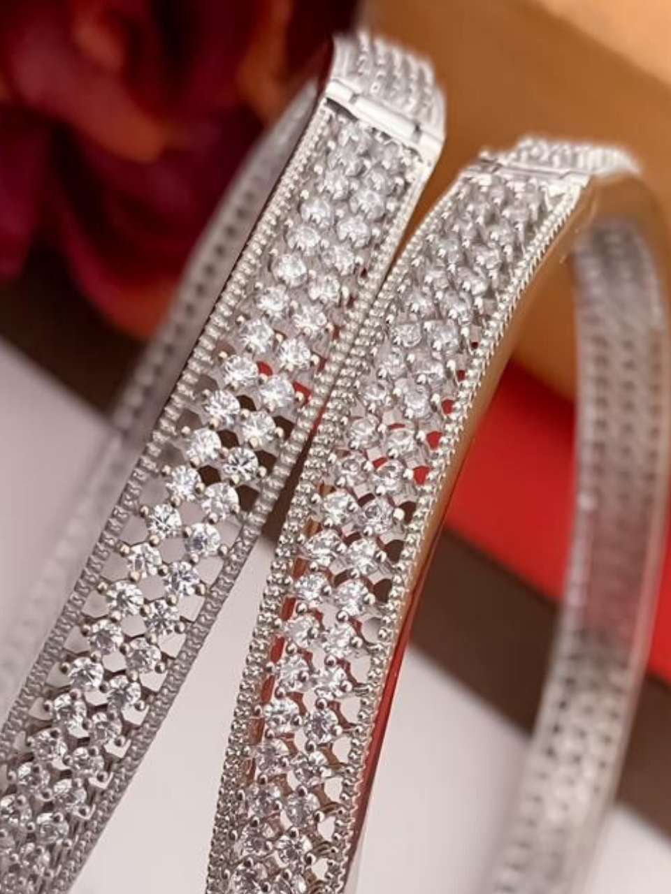 Silver Gold Plated Solitaire Micro Diamond Bangles