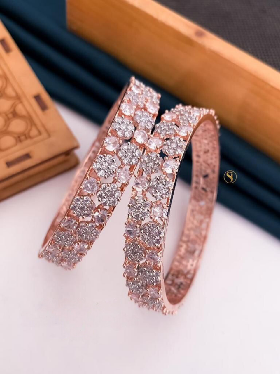 ROSE GOLD PLATED SOLITAIRE  DIAMOND BANGLES