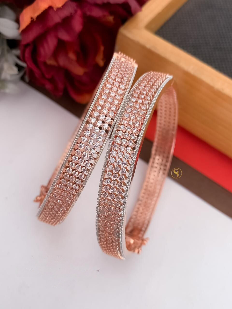 ROSE GOLD PLATED SOLITAIRE MICRO DIAMOND BANGLES