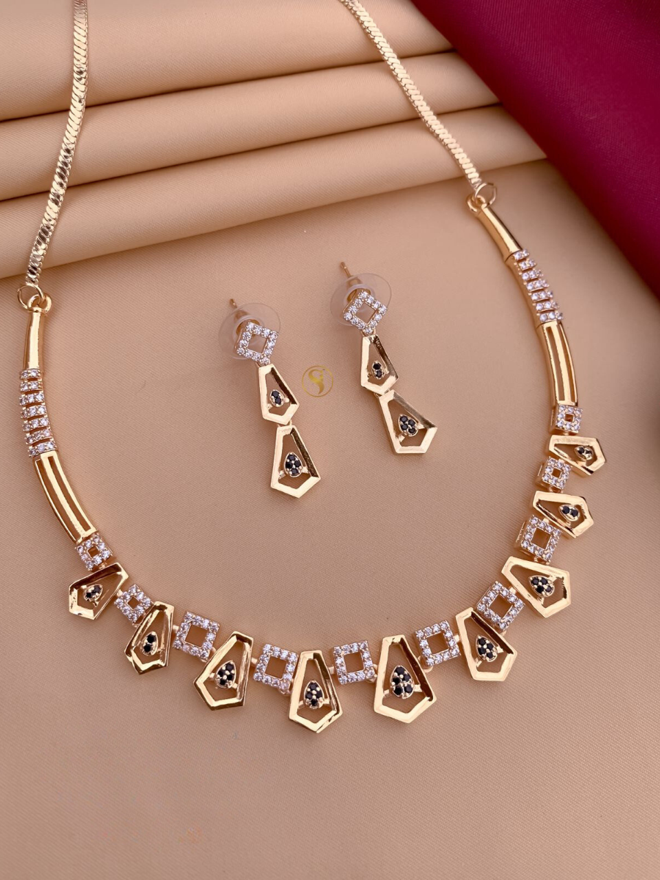 Gold-Plated American Diamond-Studded Necklace