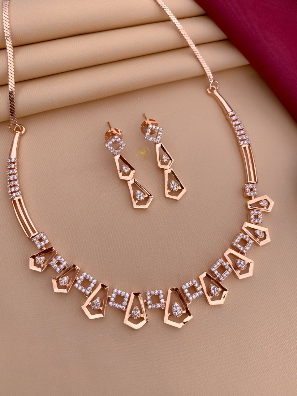 Rose Gold-Plated American Diamond-Studded Necklace