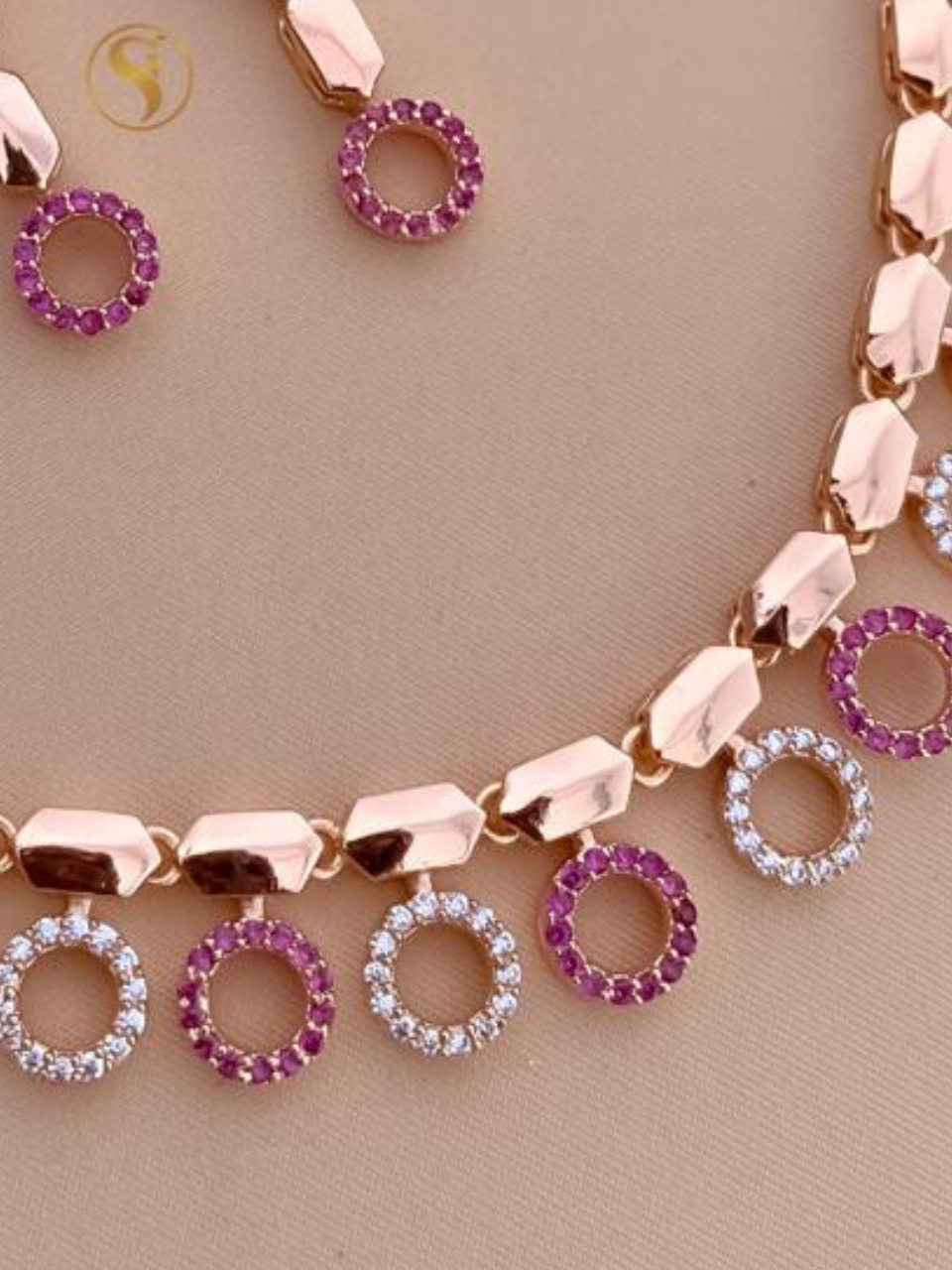 Rose Gold-Plated American Diamond-Studded Necklace