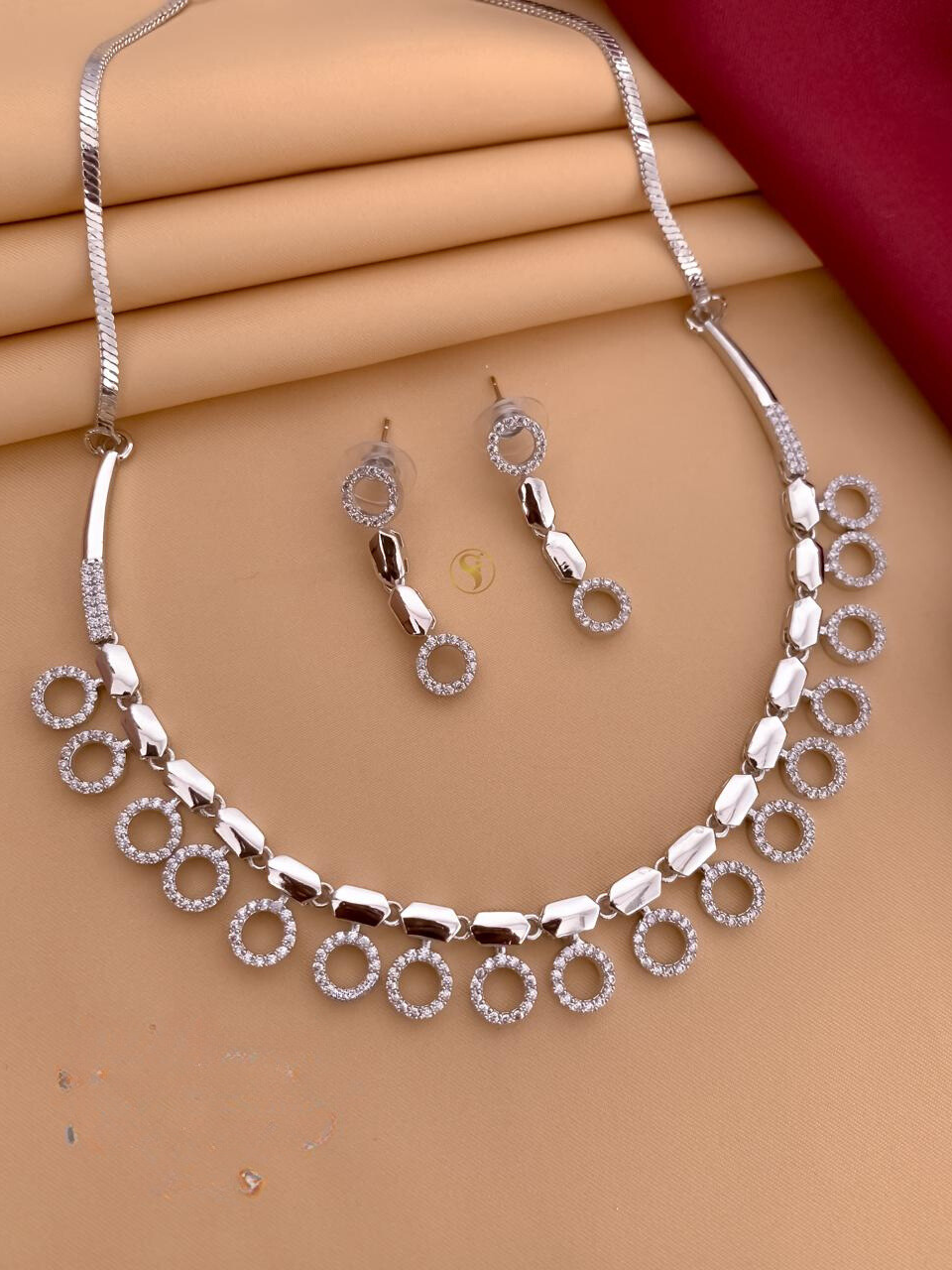 Silver-Plated American Diamond-Studded Necklace