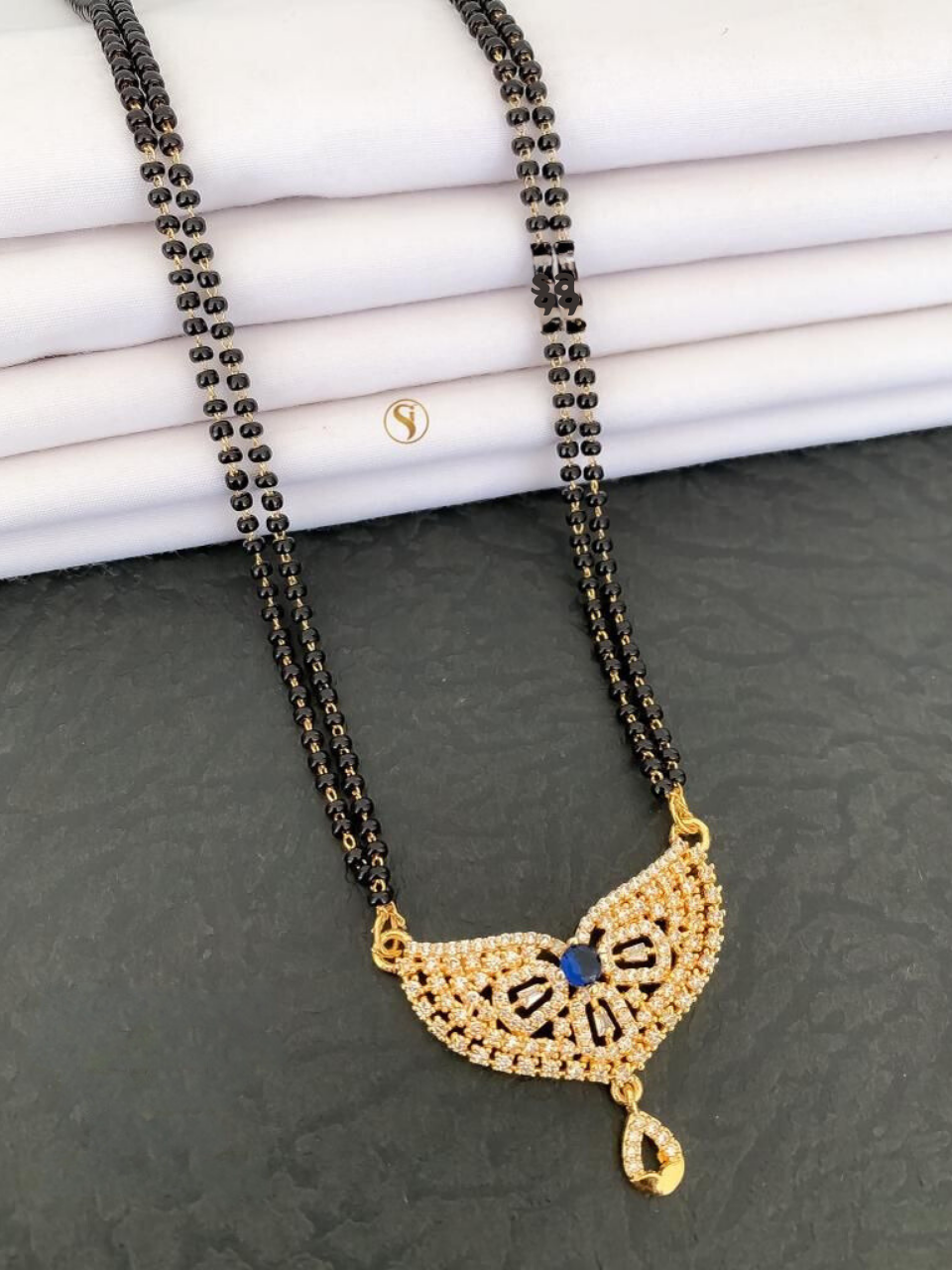 Gold Plated White American Diamond Studded Morden Mangalsutra