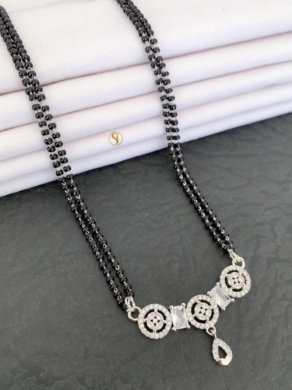 Silver Plated White American Diamond Studded Morden Mangalsutra