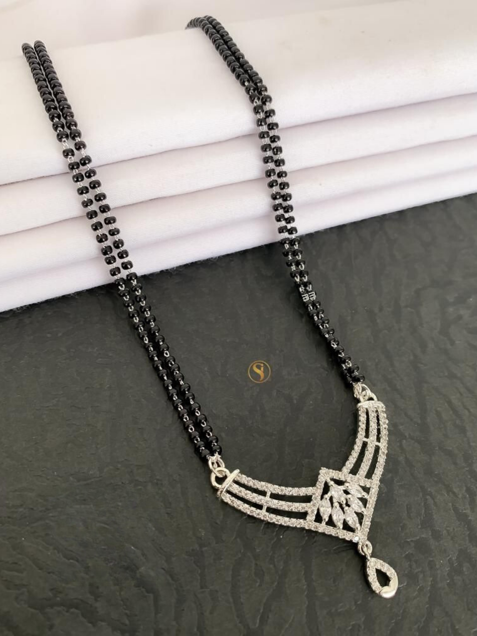 Silver Plated White American Diamond Studded Morden Mangalsutra