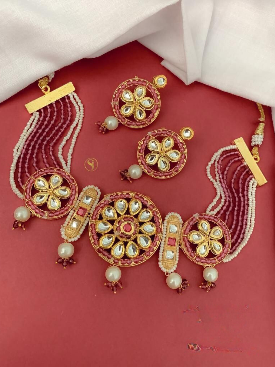 Emerald Jaithara Rajwadi Crystal Choker Necklace Set