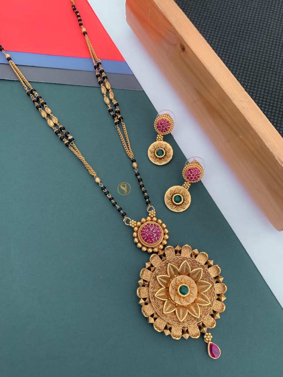 Gold-Plated Mangalsutra & Earrings Set