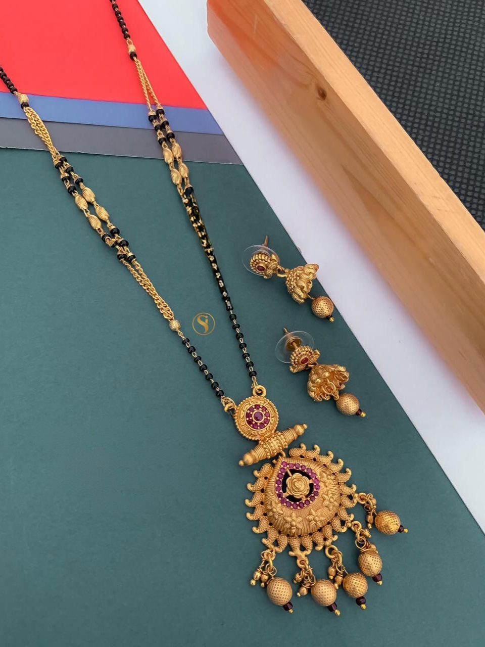 Gold-Plated Mangalsutra & Earrings Set