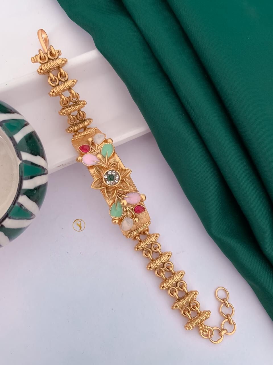 Exquisite Antique Matt Gold Polish Hand Bracelet