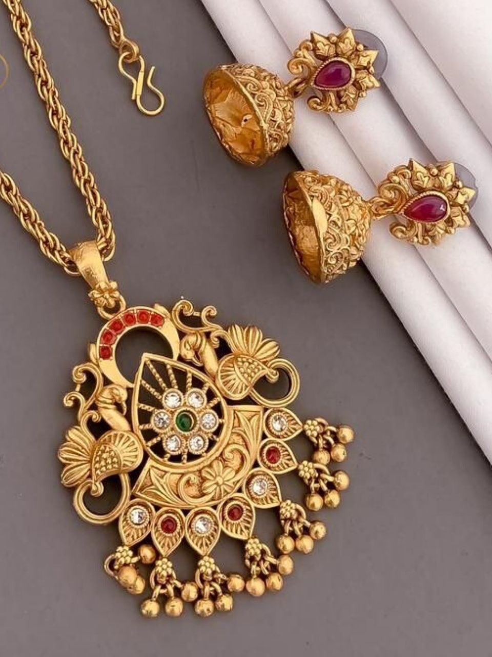 Gold Plated Peacock Pendant Set