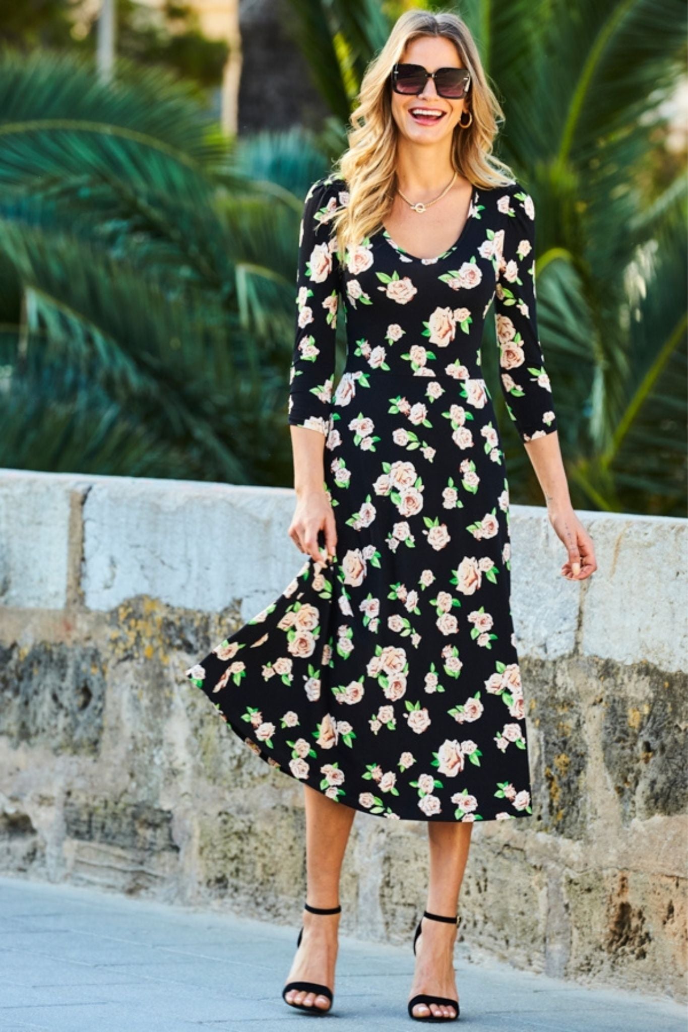 Black Floral Midi Dress