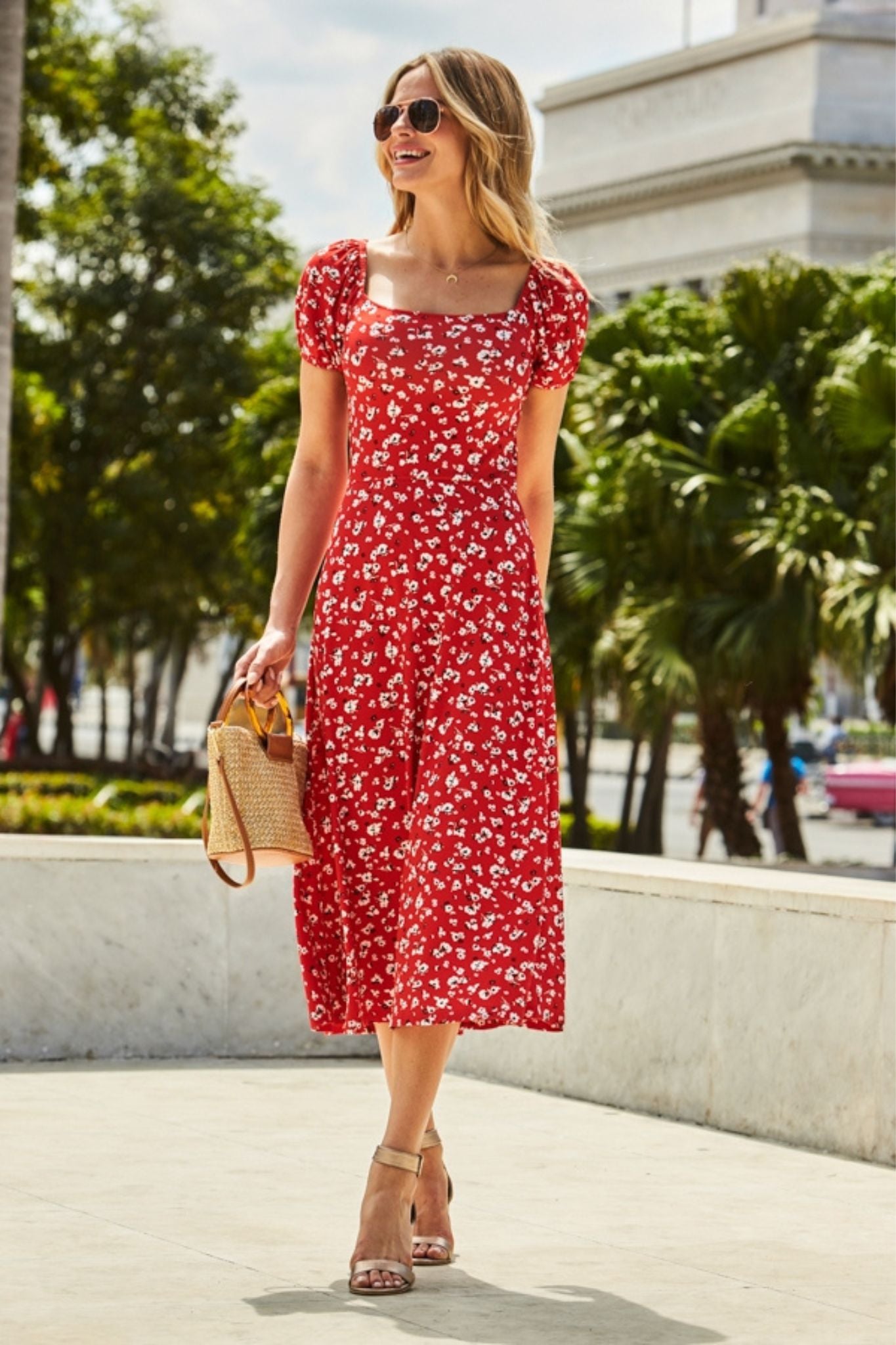 Floral Printed Puff Sleeves Maxi Dress