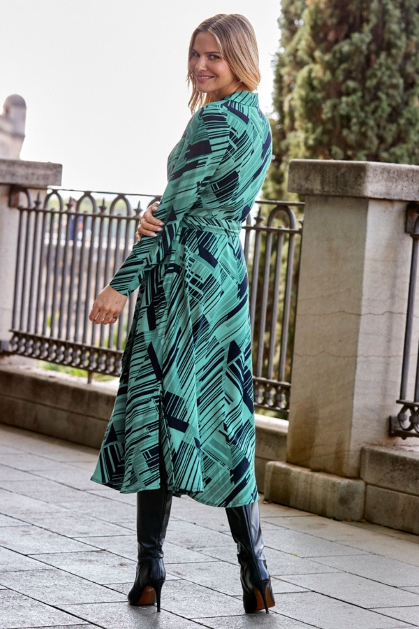 Green Midi Shirt Dress With Belt