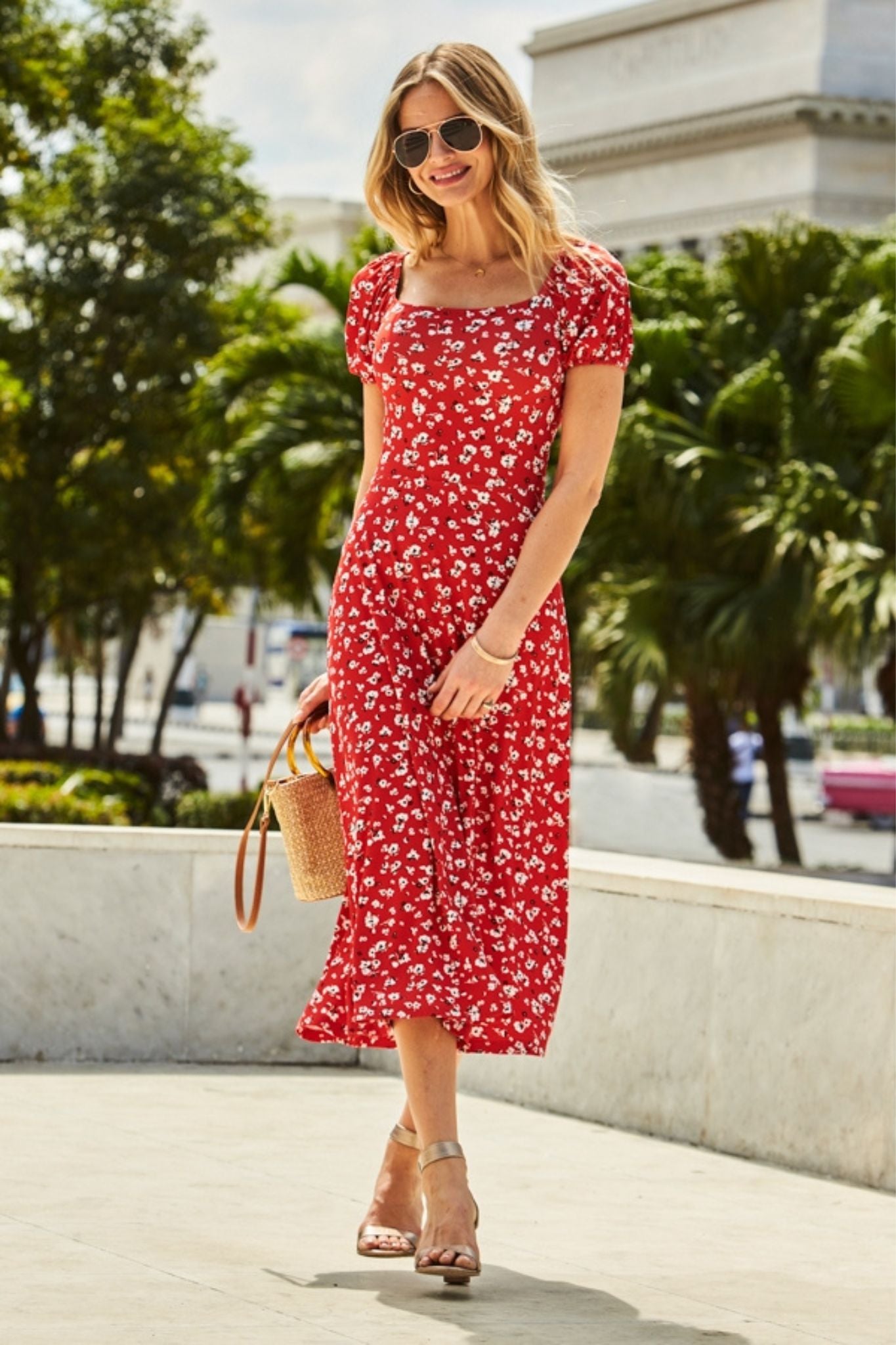 Floral Printed Puff Sleeves Maxi Dress