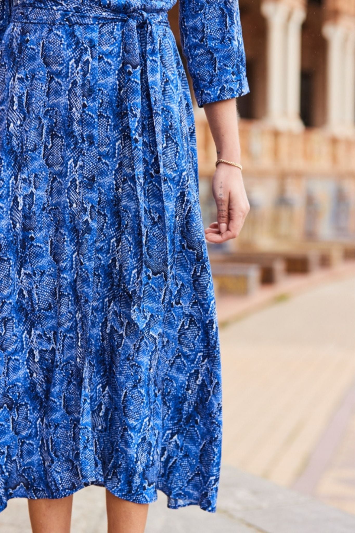 Blue Midi printed shirt dress