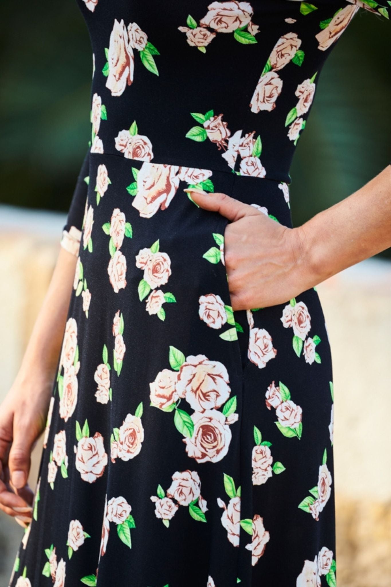 Black Floral Midi Dress