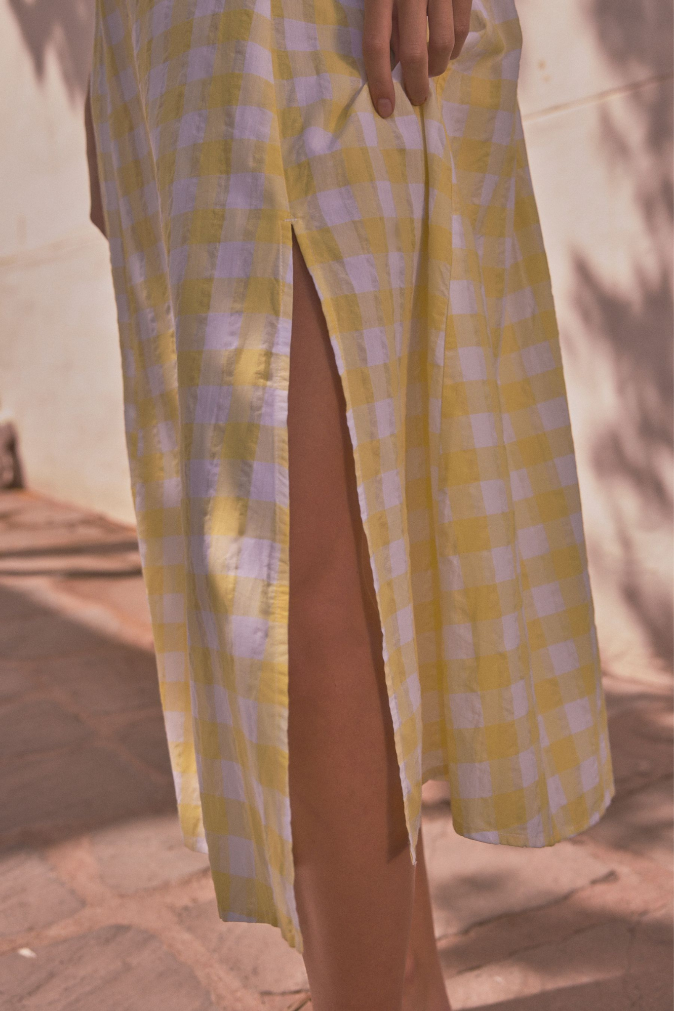 Yellow Check Puff Sleeve Midi Dress